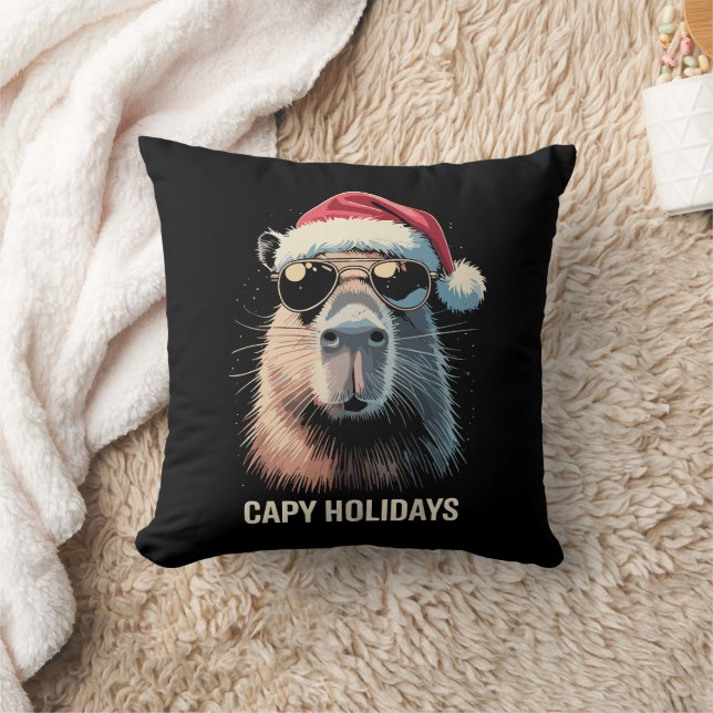 Funny Christmas Capy Holidays Xmas Capybara  Throw Pillow (Blanket)