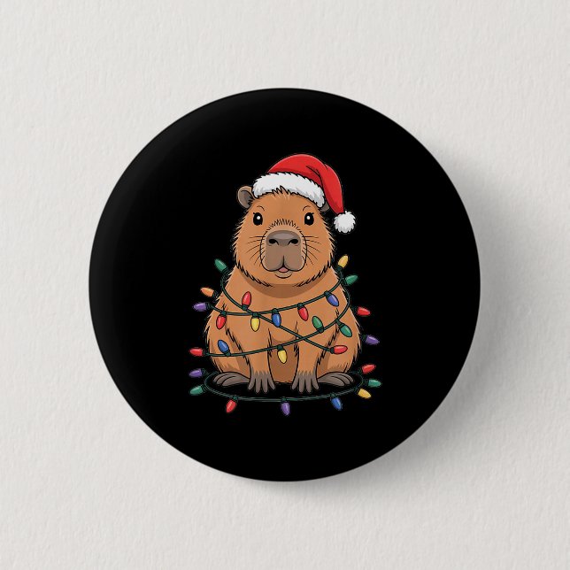 Funny Christmas Capybara Cute Cartoon Desing  Button (Front)