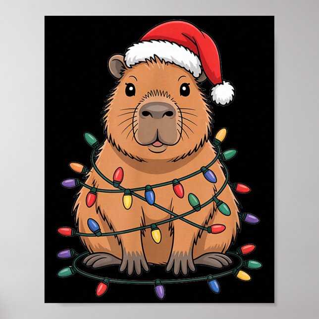 Funny Christmas Capybara Cute Cartoon Desing  Poster (Front)