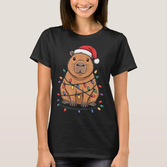 Funny Christmas Capybara Cute Cartoon Desing  T-Shirt (Front)