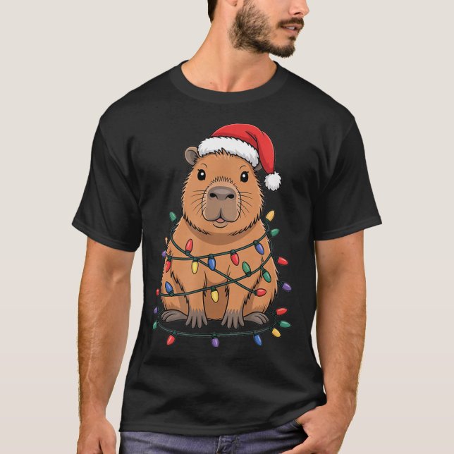 Funny Christmas Capybara Cute Cartoon Desing  T-Shirt (Front)