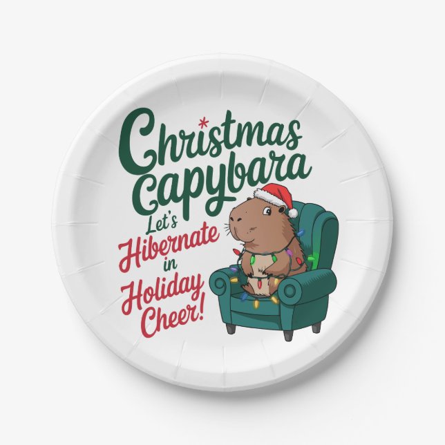 Funny Christmas Capybara Paper Plate (Front)