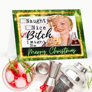 Funny Christmas Card Best Friend "Naughty? Nice?"