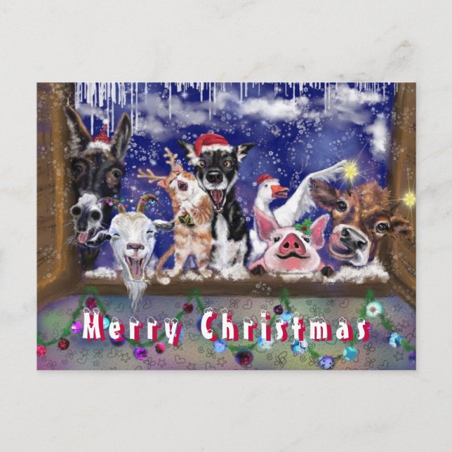 Funny Christmas Card Card Happy Animal Party (Front)