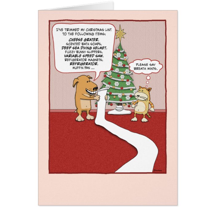 christmas card featuring a dog reading off his very long christmas