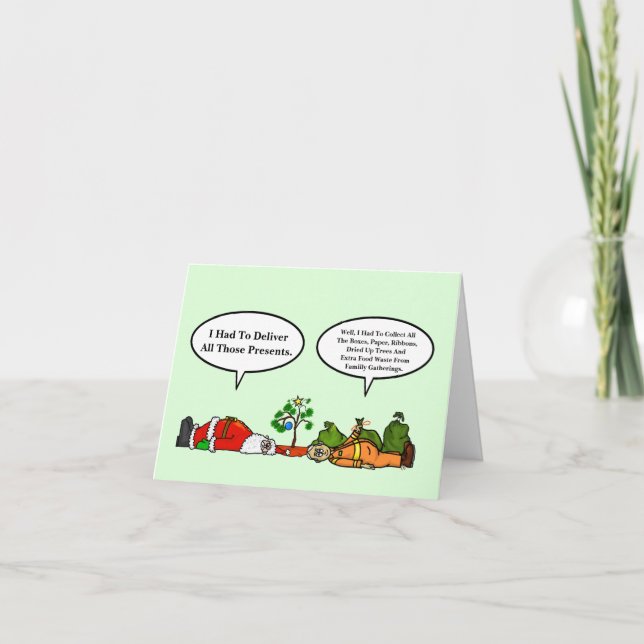 Funny Christmas Card Exhausted Santa Garbage Man   (Front)