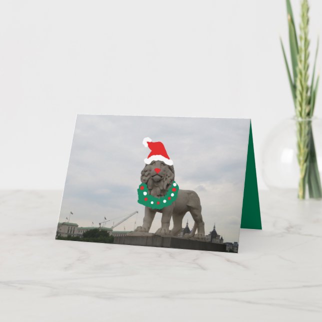 Funny Christmas Card Lion Wreath Greeting Card (Front)