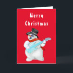 Funny Christmas Card Musical Snowman wirh Guitar<br><div class="desc">Funny Christmas Cards with Snowman Rock Music Guitar Player MIGNED Painting Design - Customizable - or Choose your card color / or text !</div>