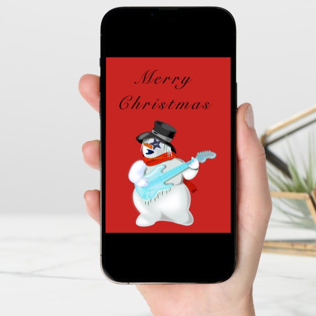 Funny Christmas Card Rock Music Guitarist Snowman (Front Digital)