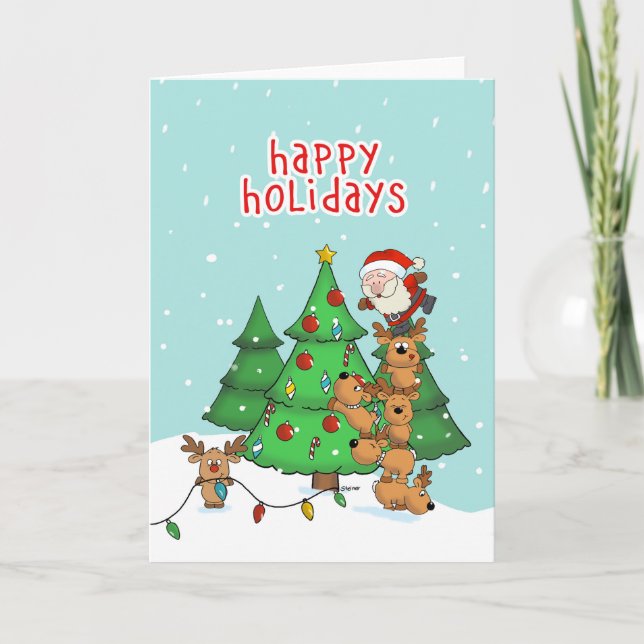 Funny Christmas Card - Santa and his helpers (Front)