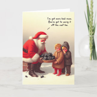 Funny Christmas Card - Santa On The Roof with Coal
