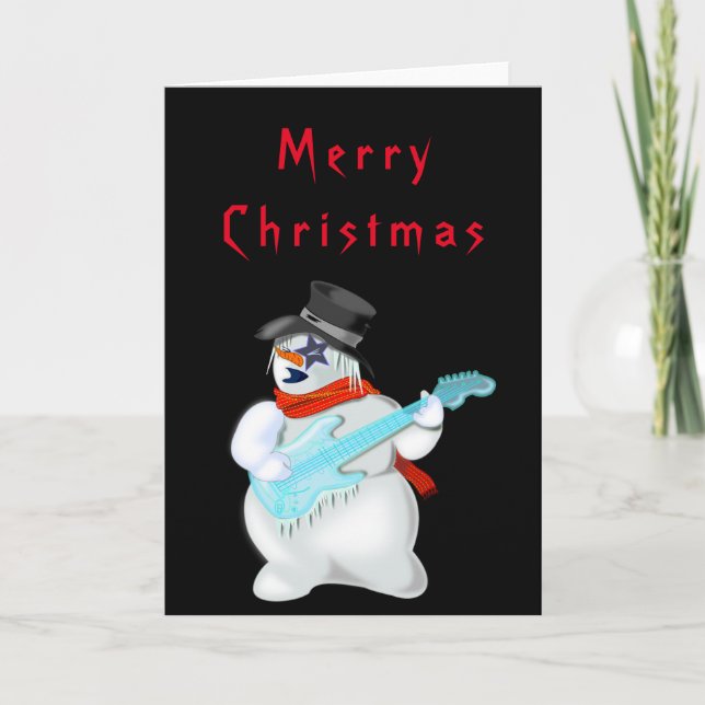 Funny Christmas Card Snowman Rock Music Guitarist (Front)