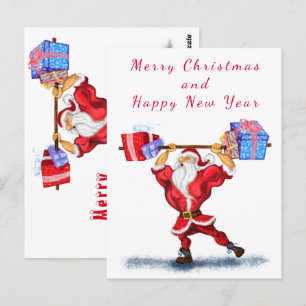 Funny Christmas Card with Bodybuilder Santa