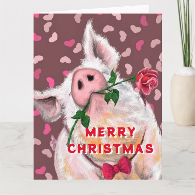 Funny Christmas Card with Gentleman Pig (Front)