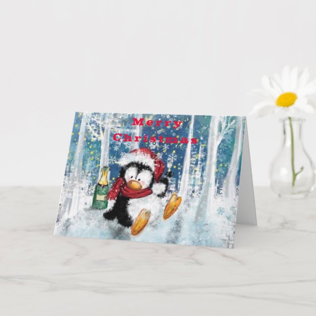 Funny Christmas Card with Party Penguin (Small Plant)