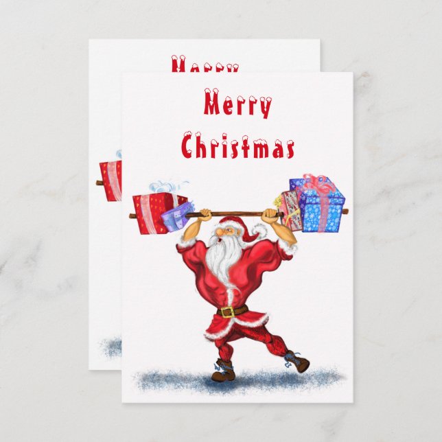 Funny Christmas Cards Bodybuilder Santa Claus (Front/Back)