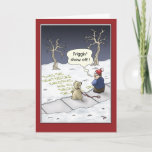 Funny Christmas Cards: Steady Flow Holiday Card<br><div class="desc">A cartoon Christmas greeting card with a cartoon of a boy and his dog writing in the snow. The inside of the card reads “Hope the Holiday’s bring you a steady stream of happiness.</div>