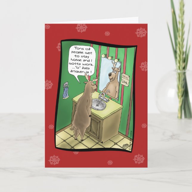 Funny Christmas Cards: Working Christmas Eve Holiday Card (Front)