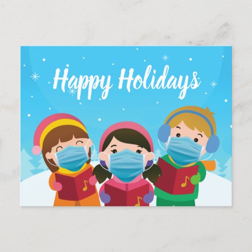 Funny Christmas Carolers in Face Masks Cute Holiday Postcard