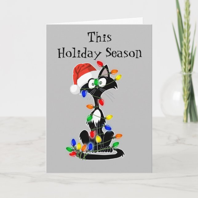 Funny Christmas Cartoon Cat This Holiday Season Card (Front)