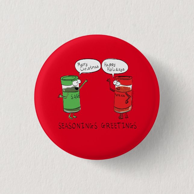 Funny Christmas Cartoon Cooking Spices Button (Front)