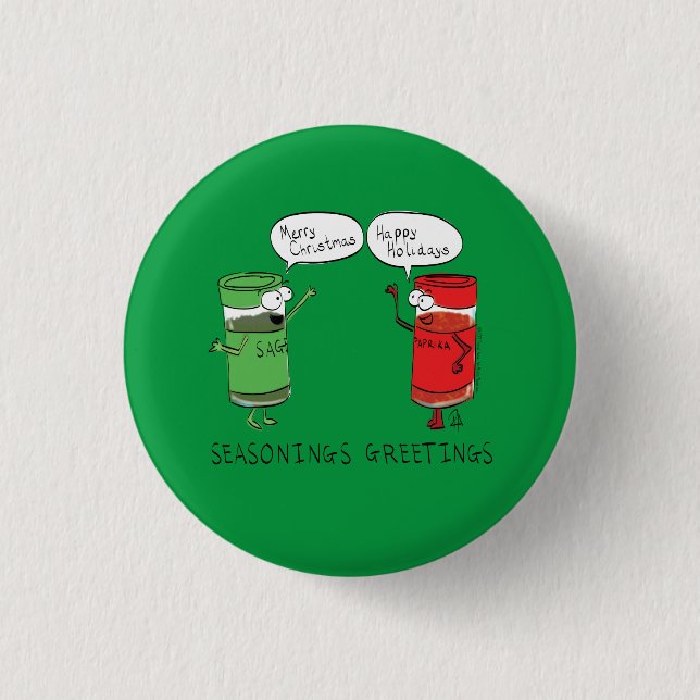 Funny Christmas Cartoon Cooking Spices Button (Front)