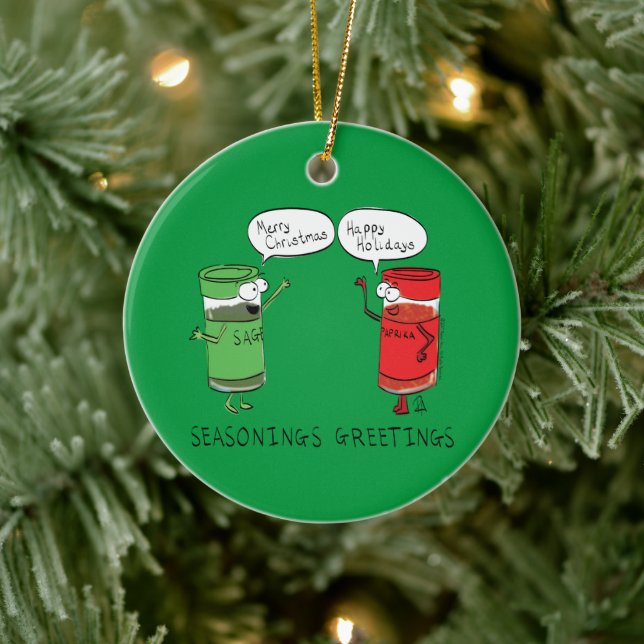 Funny Christmas Cartoon Cooking Spices Ceramic Ornament (Tree)