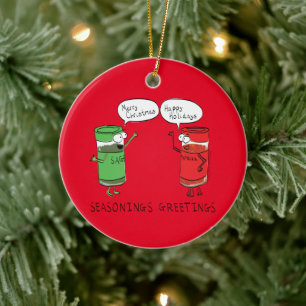 Funny Christmas Cartoon Cooking Spices Ceramic Ornament