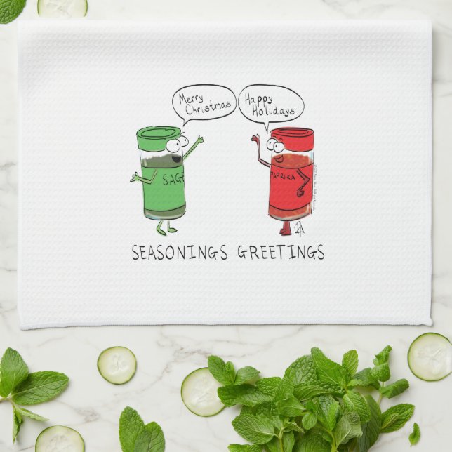 Funny Christmas Cartoon Cooking Spices Kitchen Towel (Folded)