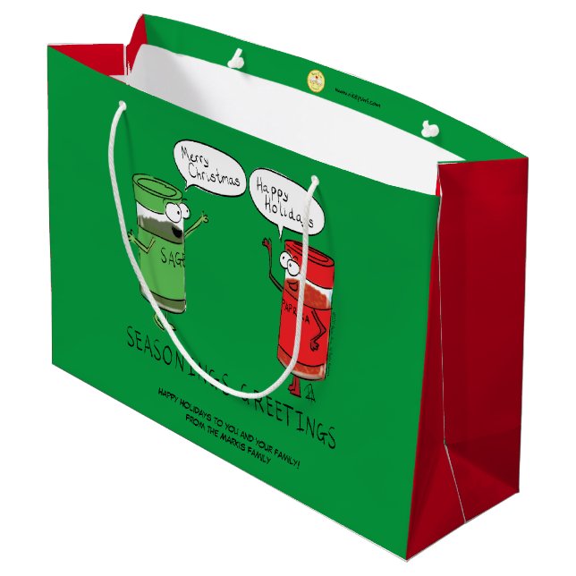 Funny Christmas Cartoon Cooking Spices Large Gift Bag (Back Angled)