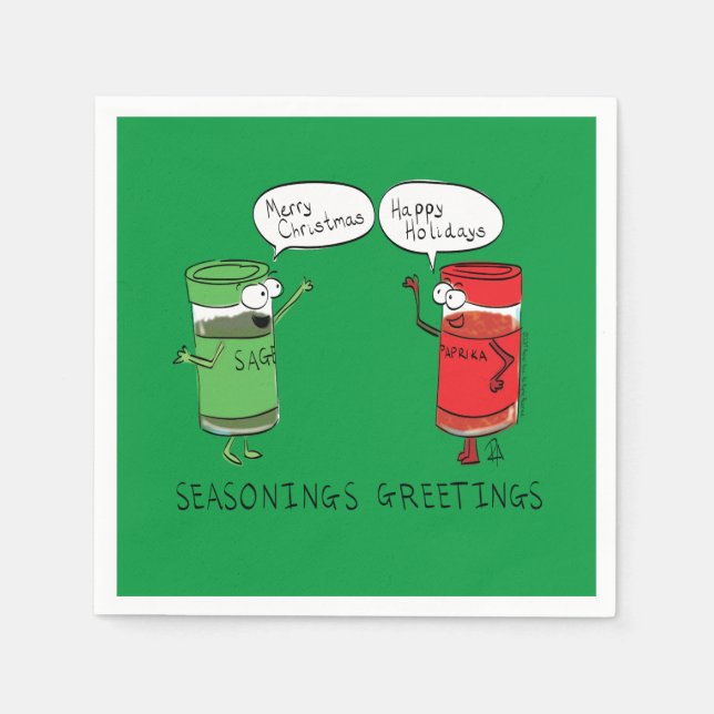 Funny Christmas Cartoon Cooking Spices Napkins (Front)