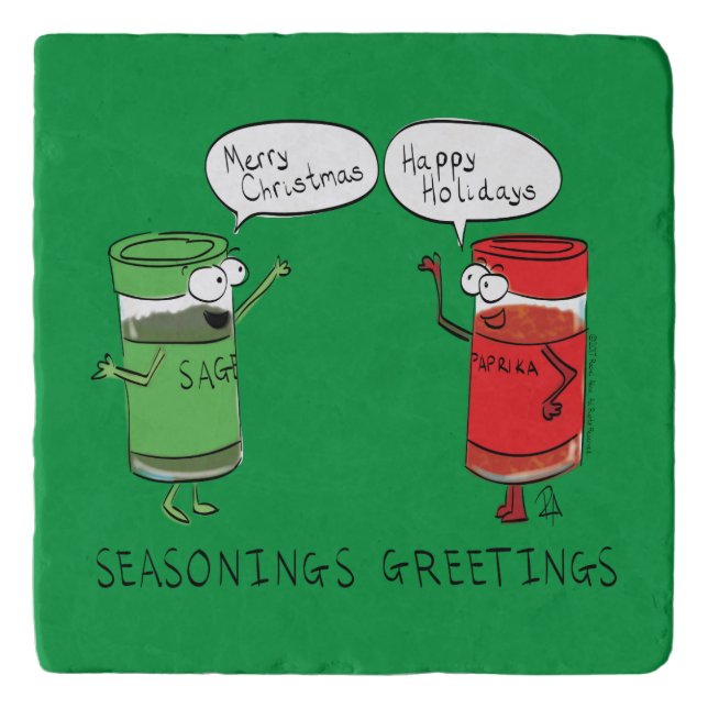 Funny Christmas Cartoon Cooking Spices Trivet (Front)
