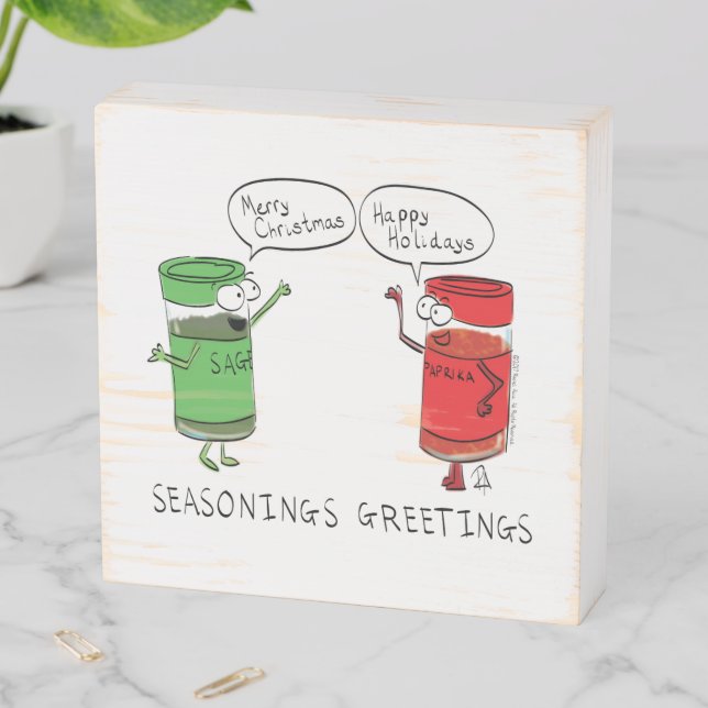 Funny Christmas Cartoon Cooking Spices Wooden Box Sign (In Situ Horizontal)