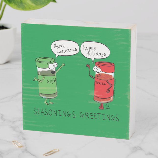 Funny Christmas Cartoon Cooking Spices Wooden Box Sign (In Situ Horizontal)