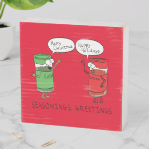 Funny Christmas Cartoon Cooking Spices Wooden Box Sign