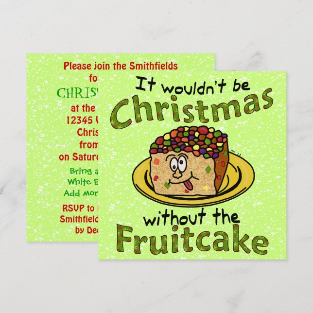 Funny Christmas Cartoon Fruitcake Invitation (Front/Back)