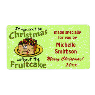 Funny Christmas Cartoon Fruitcake Label