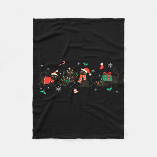 Funny Christmas Cat Black Cat Xmas Light Pajama Me Fleece Blanket