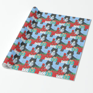 Funny Christmas Cat Black Tuxedo Cuckoo Clock Wrapping Paper