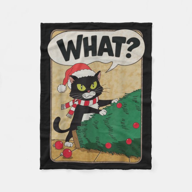 Funny Christmas Cat Christmas Tree Meowy Christmas Fleece Blanket (Front)