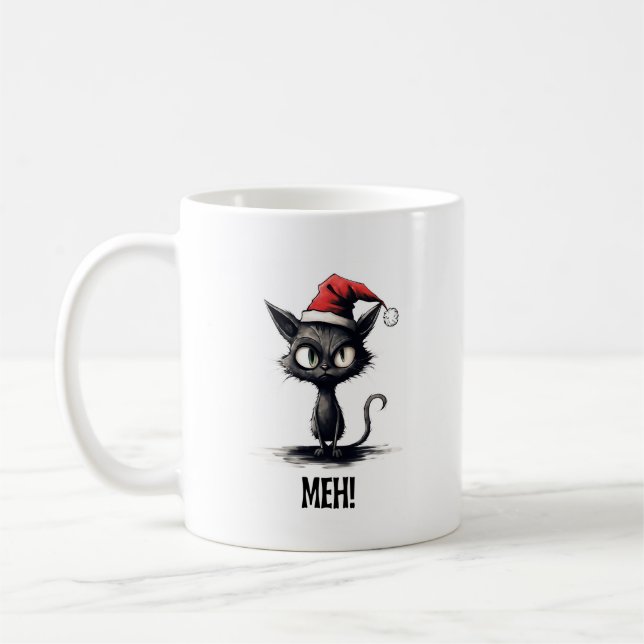 Funny Christmas Cat Coffee Mug (Left)