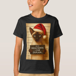 Funny Christmas Cat- Cute Siamese Santa Hat Tee 