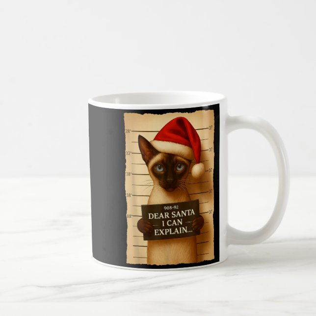 Funny Christmas Cat- Cute Siamese Santa Hat Tee  Coffee Mug (Right)