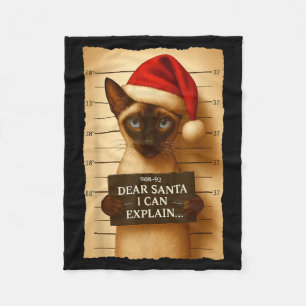 Funny Christmas Cat- Cute Siamese Santa Hat Tee Fleece Blanket