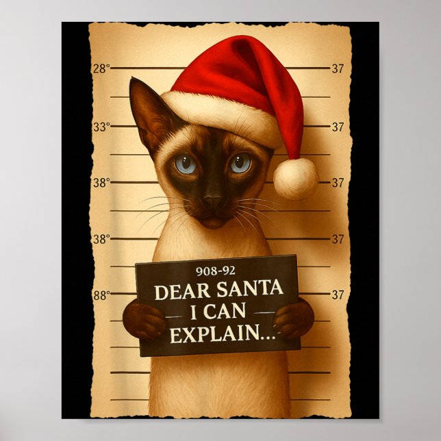 Funny Christmas Cat- Cute Siamese Santa Hat Tee  Poster (Front)
