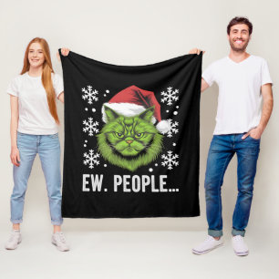 Funny Christmas Cat Ew People Meowy Cat Lovers  Fleece Blanket