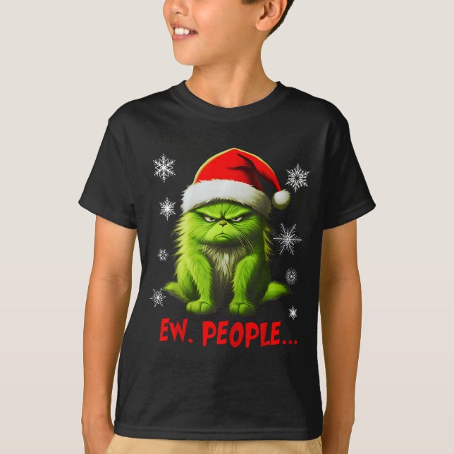 Funny Christmas Cat Ew People Meowy Cat Lovers Men T-Shirt (Front)