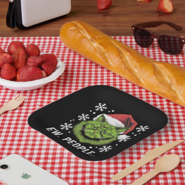 Funny Christmas Cat Ew People Meowy Cat Lovers  Paper Plates (Picnic)