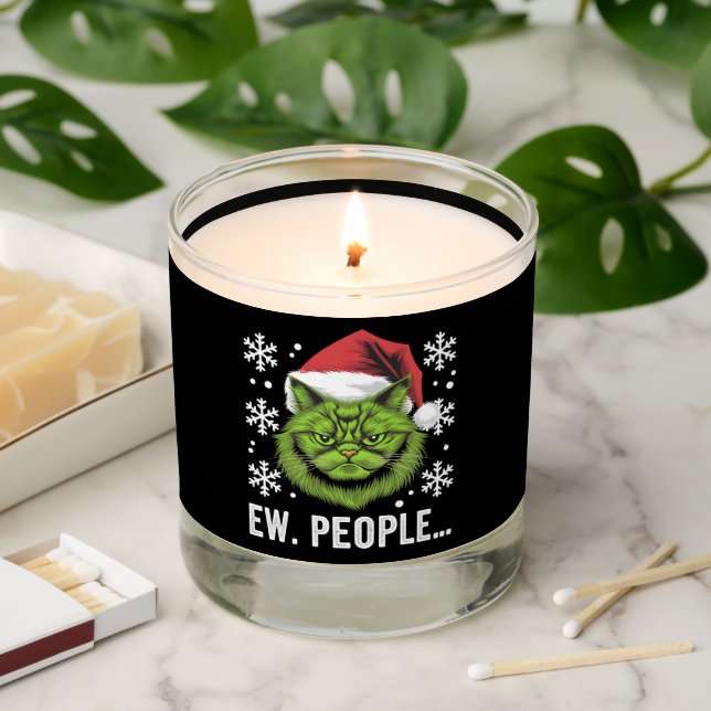 Funny Christmas Cat Ew People Meowy Cat Lovers  Scented Candle (Lit)