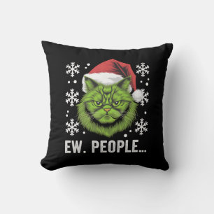 Funny Christmas Cat Ew People Meowy Cat Lovers Throw Pillow